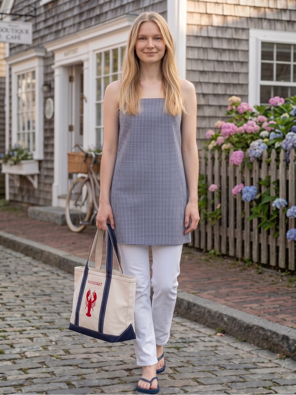 Navy Gingham Mini Apron Shift Dress